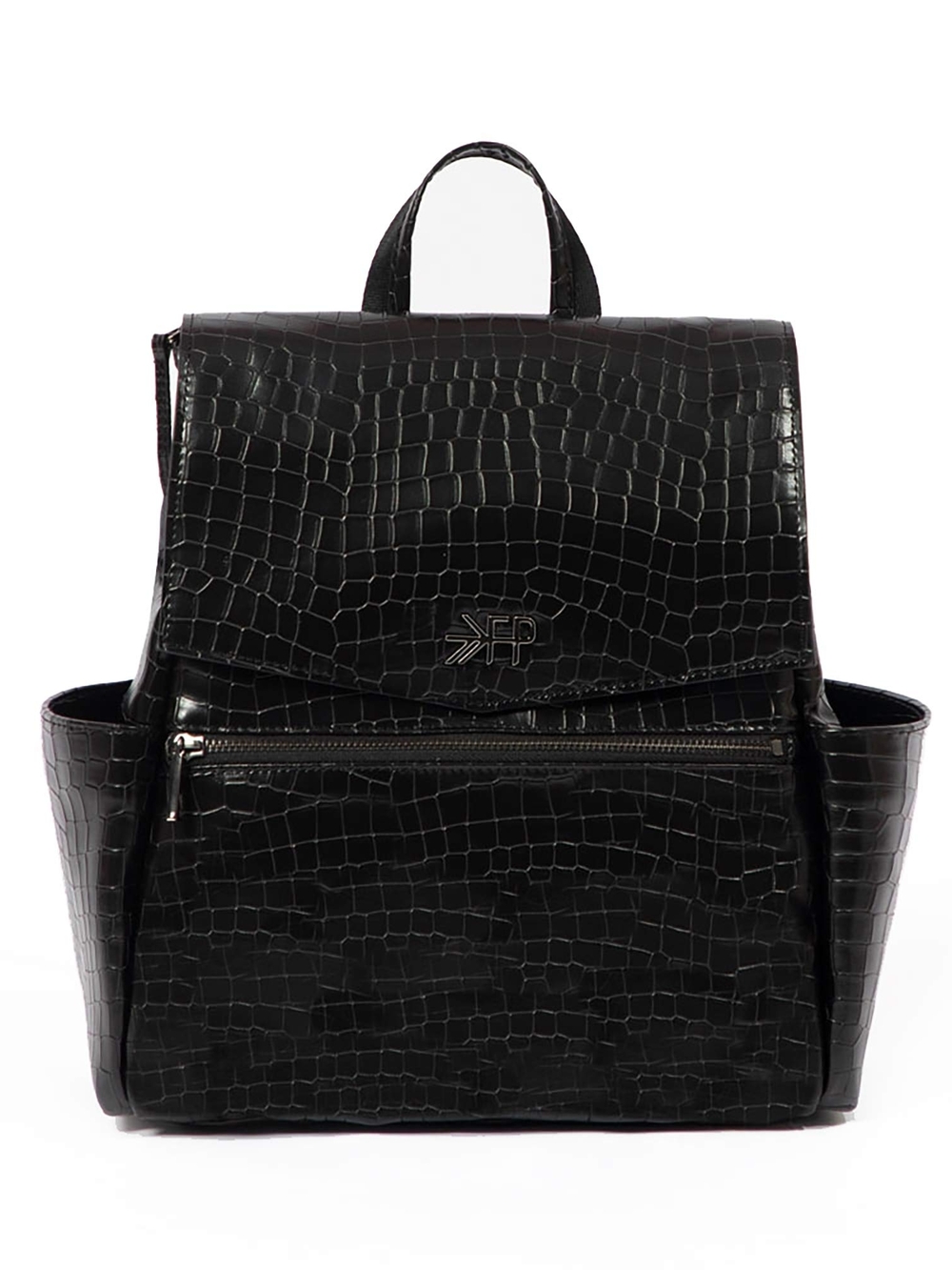 Freshly Picked Black Croc-Embossed Leather Backpack/Diaper Bag